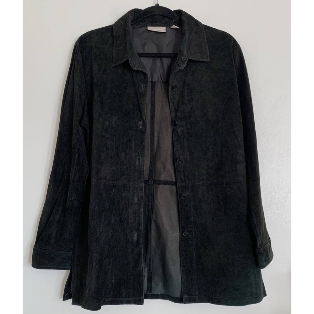 Black Nordstrom 100% Leather Button Down Shirt Jacket Shacket M